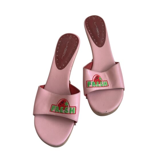 C LABEL y2k Vintage Fresh Strawberry Pink Leather Sandals Heels Size 11 - Picture 10 of 12